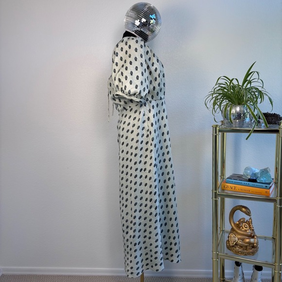 Banana Republic Viscose-Linen Ruched Midi Dress, Green Botanical Print 14 NWT - Picture 14 of 16